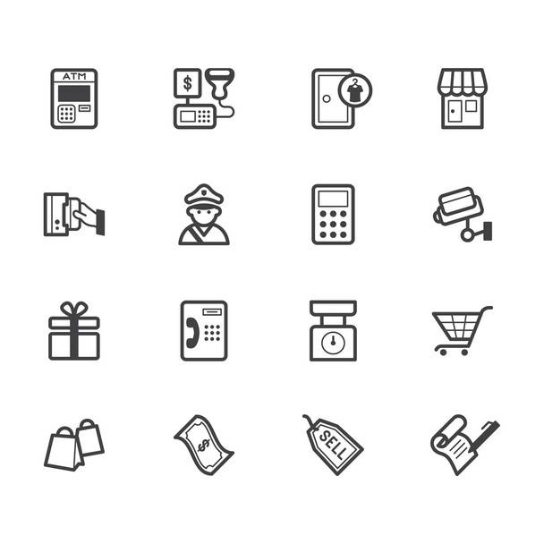 Mercado tienda vecter negro icono conjunto sobre fondo blanco
 - Vector, Imagen