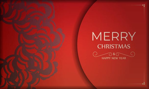 Tarjeta de vacaciones Feliz Navidad y Feliz Año Nuevo Color rojo con adorno burdeos abstracto - Vector, imagen