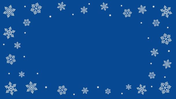 Fond bleu abstrait d'hiver avec des flocons de neige blancs et des étoiles élément de conception vectorielle.Noël et Nouvel An composition de cadre saisonnier de vacances avec espace de copie.Modèle de bannière promotionnelle ou carte de vœux - Vecteur, image