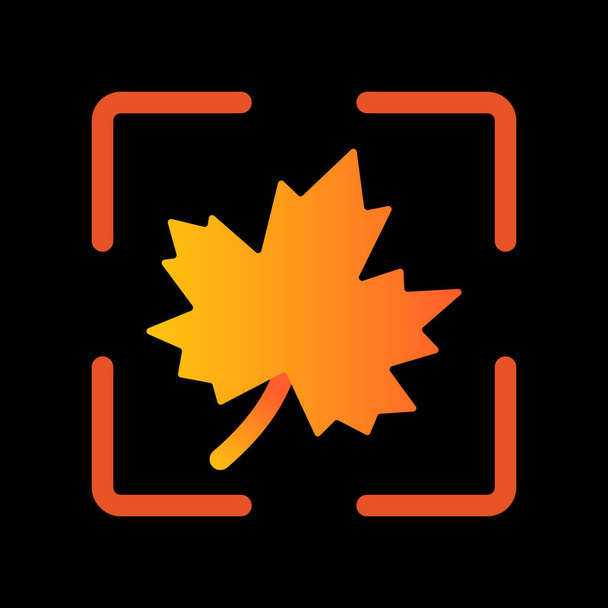 Abstract single maple leaf icon. Isolated symbol in a square frame. Vector on a black background. - Vector, Image