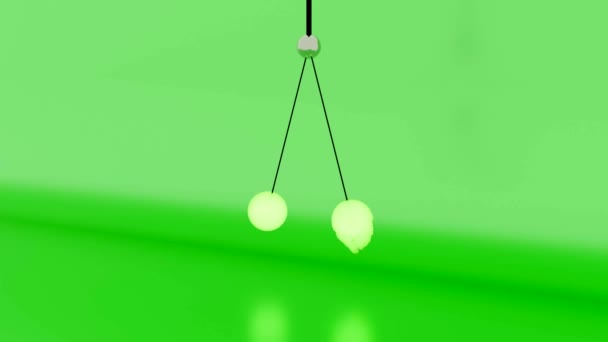 ボールと科学的な振り子。デザイン。孤立した色の背景に2つのボールのニュートン振り子。2つのボールの実験振り子を持つアニメーション - 映像、動画