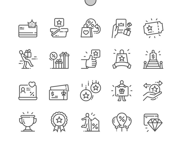 Loyalty program. Purchase and cash back. Exclusive price. Reward program. Pixel Perfect Vector Thin Line Icons. Simple Minimal Pictogram - Vector, Image