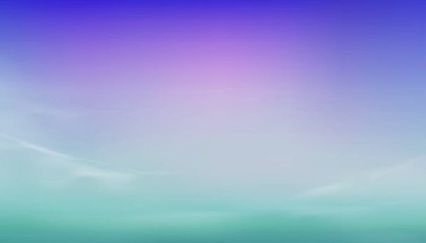 Pasztell Sky kék, zöld, lila, világoszöld háttér, drámai szürkület táj naplementével este, Vektor horizont Napkelte reggeli banner napfény négy évszak háttér - Vektor, kép