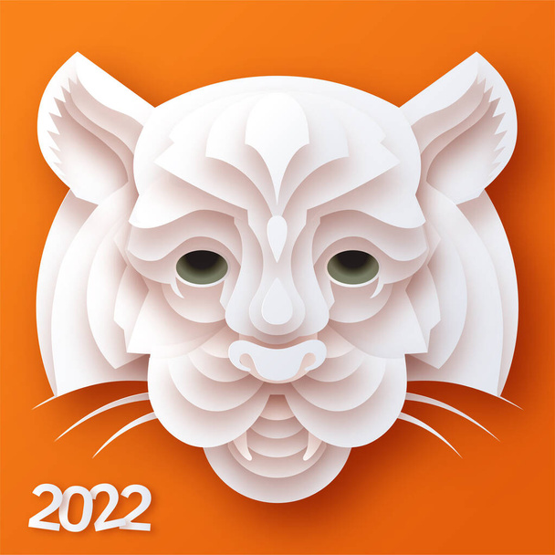 Chinesisches Neujahr 2022 Jahr des Tigers rot und gold Blume und asiatische Elemente Papier geschnitten mit Handwerk Stil auf dem Hintergrund. (Übersetzung: chinesisches Neujahr 2022, Jahr des Tigers)  - Vektor, Bild