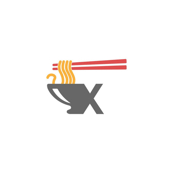 Letra X con icono de fideos logotipo diseño vector plantilla - Vector, imagen