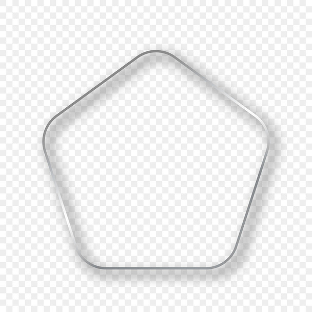 Silver glowing rounded pentagon shape frame with shadow isolated on transparent background. Shiny frame with glowing effects. Vector illustration - Vector, Image