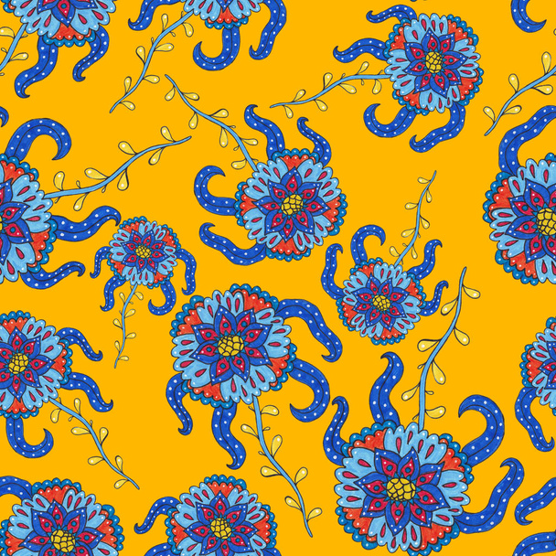 Akvarell zökkenőmentes minta folky virágok és levelek etnikai stílusban. Virágdíszítés. Hagyományos paisley minta. Textil design textúra.Törzsi etnikai évjárat zökkenőmentes minta. - Fotó, kép