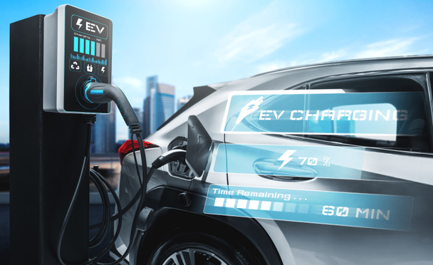 EV-laadstation voor elektrische auto in concept van alternatieve groene energie - Foto, afbeelding