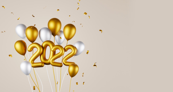 メリークリスマスと幸せな新年のお祝い2022の概念。気球と2022年のグループとコピースペース。3Dレンダリング - 写真・画像