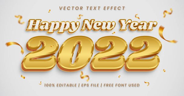 Happy new year text, white and gold editable text effect style - Vector, Image