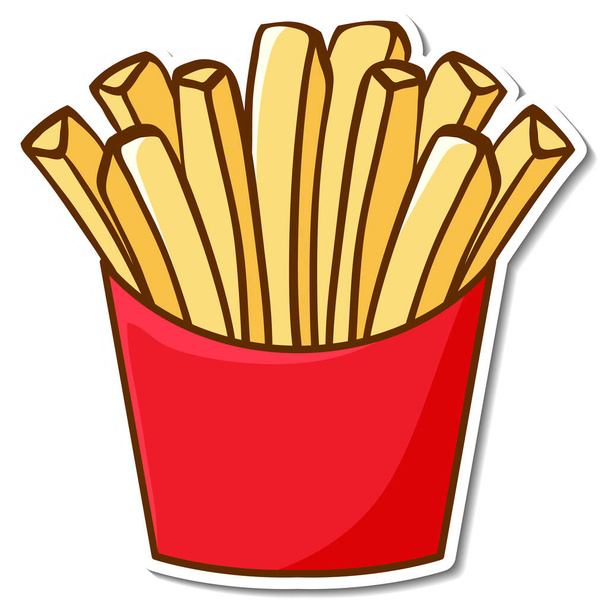 Diseño de pegatina de comida rápida con ilustración aislada de papas fritas - Vector, Imagen
