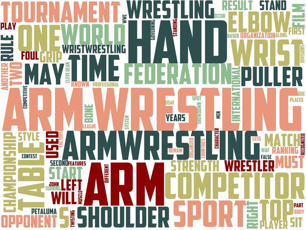 Arm Wrestling Typografie, wordcloud, wordart, Wettbewerb, Hand, Arm, Macht, stark - Foto, Bild