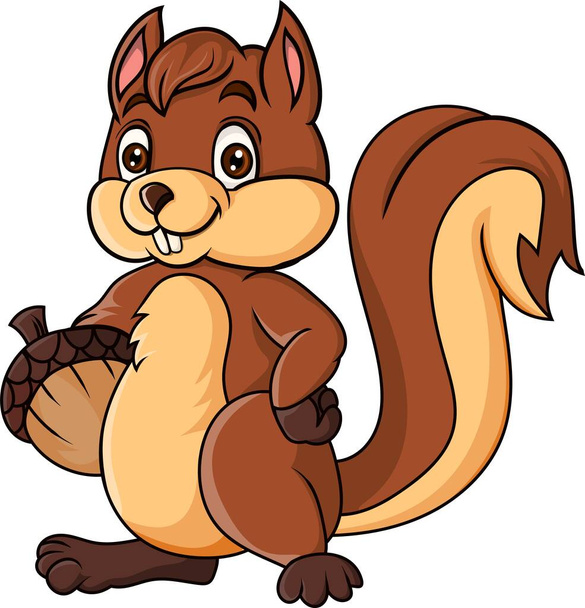 Illustration vectorielle de l'écureuil dessin animé tenant un écrou
 - Vecteur, image