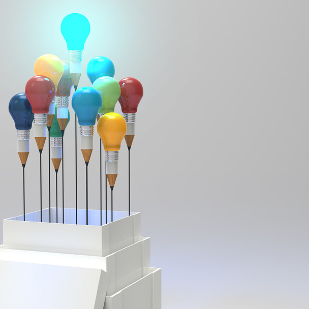 pencil light bulb 3d as think outside of the box and leadership  - Photo, Image