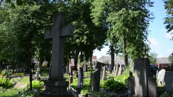 kobiet odwiedzić bliskich osób na cmentarzu - Materiał filmowy, wideo