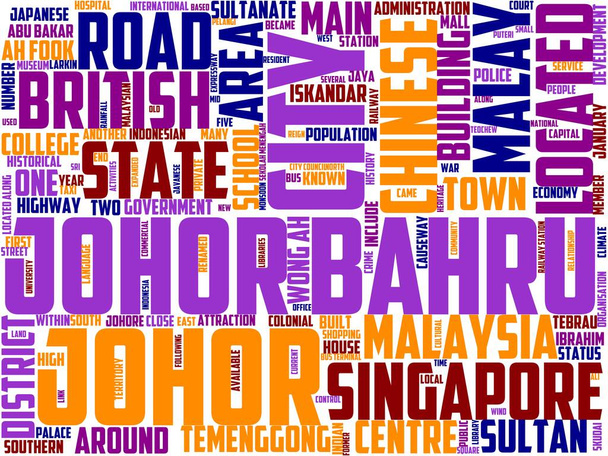 johore bharu tipográfia, wordart, wordcloud, ipoh, malaysia, utazás, johor - Fotó, kép