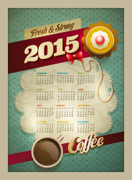 2015 コーヒー & ケーキ カレンダー ポスター - ベクター画像