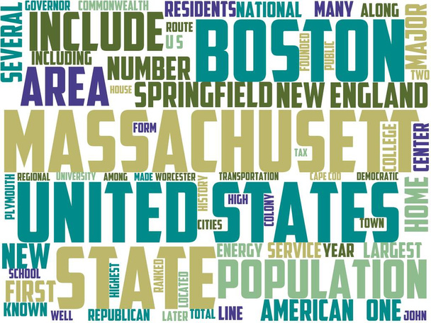 Massachusetts tipografía, wordcloud, wordart, Massachusetts, América, viajes, EE.UU. - Foto, Imagen