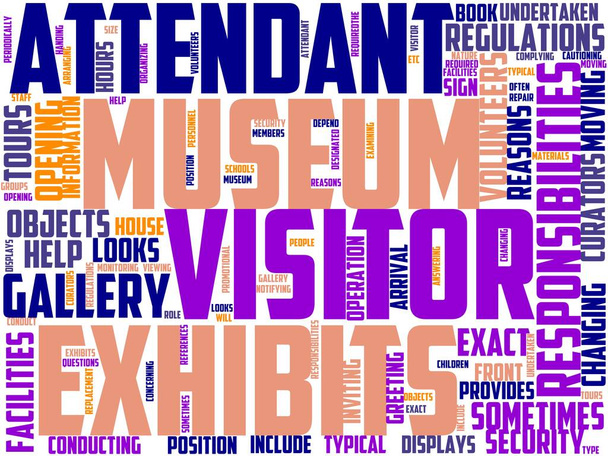 museo hoitaja typografia, wordcloud, wordart, hoitaja, museo, taide, antiikki - Valokuva, kuva