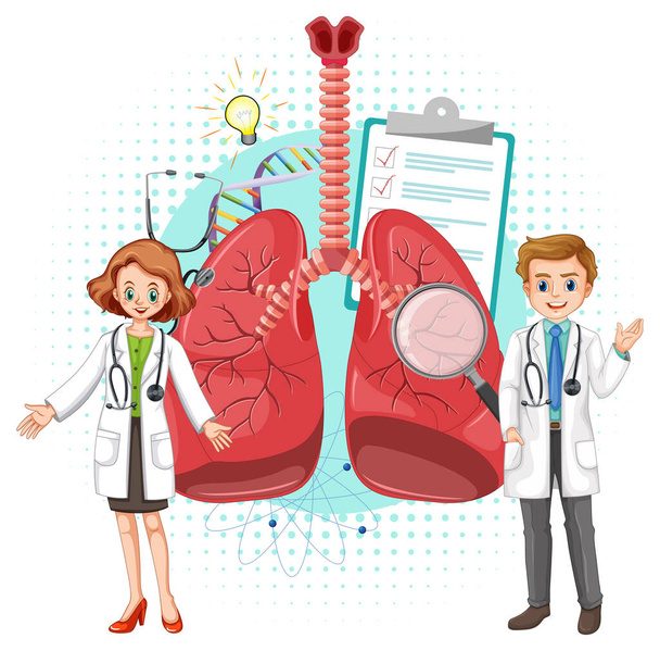 Doctor and human lungs on white background illustration - Vector, Image