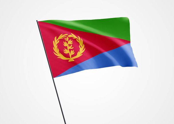 Флаг Эритреи, развевающийся высоко на белом изолированном фоне. 24 мая День независимости Эритреи Всемирная коллекция национальных флагов - Фото, изображение