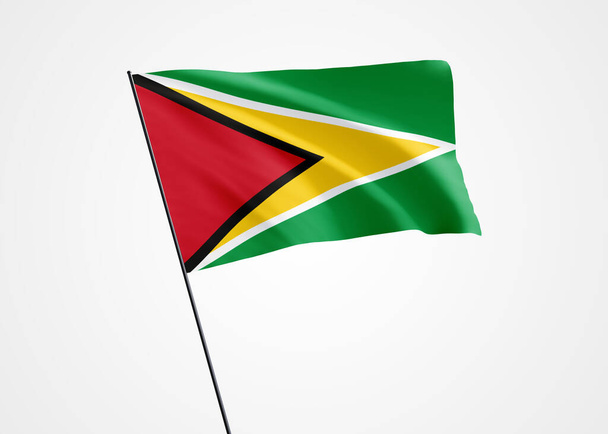 Guyana bayrağı beyaz izole arka planda dalgalanıyor. 26 Mayıs Guyana bağımsızlık günü Dünya bayrağı koleksiyonu - Fotoğraf, Görsel