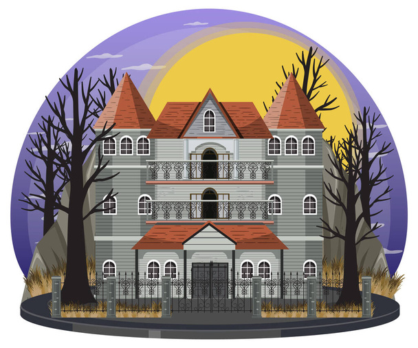 Szene mit Halloween spukt Villa in der Nacht Illustration - Vektor, Bild