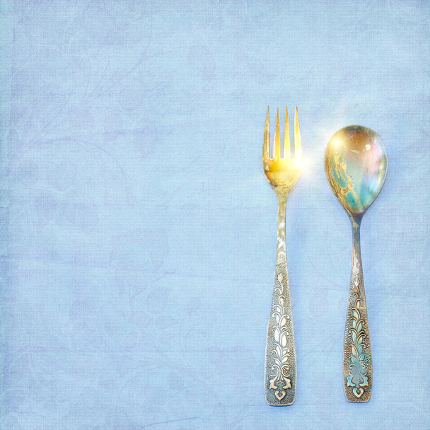 Vintage lepel en vork - Foto, afbeelding
