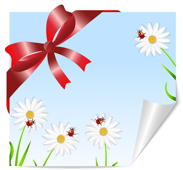 Greeting-card with the picture of flowers and red bow - Vector, Imagen