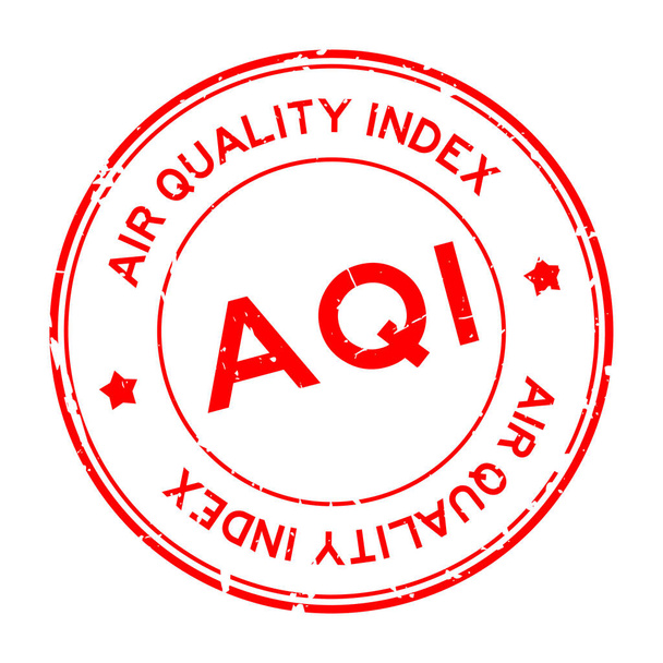 Гранж червоний AQI (Спрощення індексу якості повітря) слово круглий гумовий штамп ущільнення на білому тлі
 - Вектор, зображення