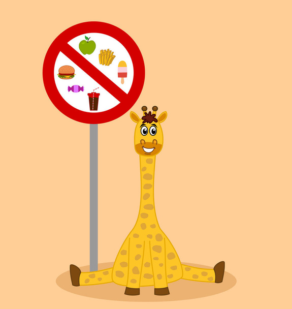 Divieto di alimentazione giraffe con segnale di avvertimento su sfondo colorato - Vettoriali, immagini