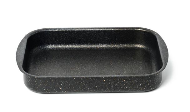 vassoio vuoto nero rettangolare del forno antiaderente isolato su sfondo bianco, vista dall'alto - Foto, immagini