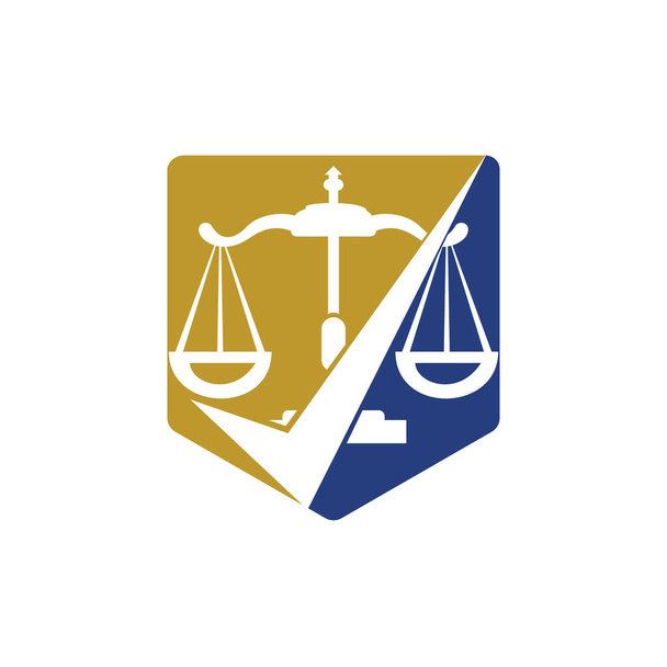 Anwaltskanzlei Vektor Logo Design. Gesetzesskala mit Prüfzeichen-Symbol-Vektor-Design. - Vektor, Bild