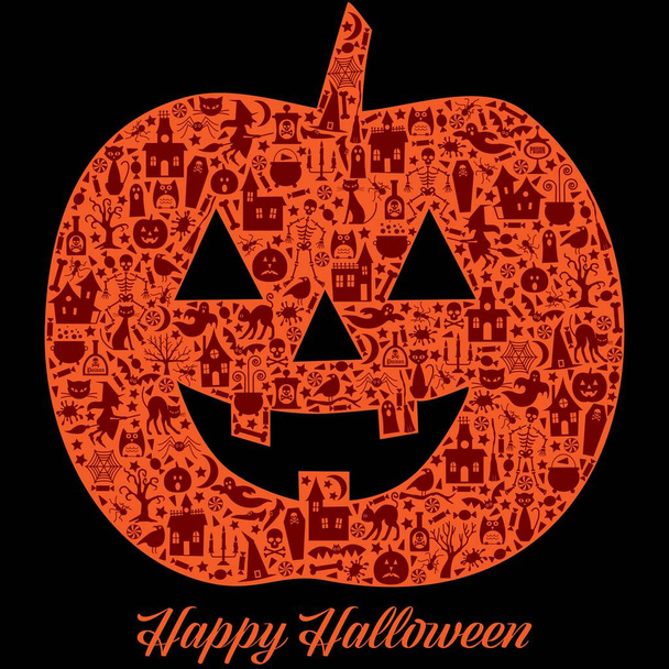Feliz Halloween Vector Cartão de silhueta de abóbora - Vetor, Imagem