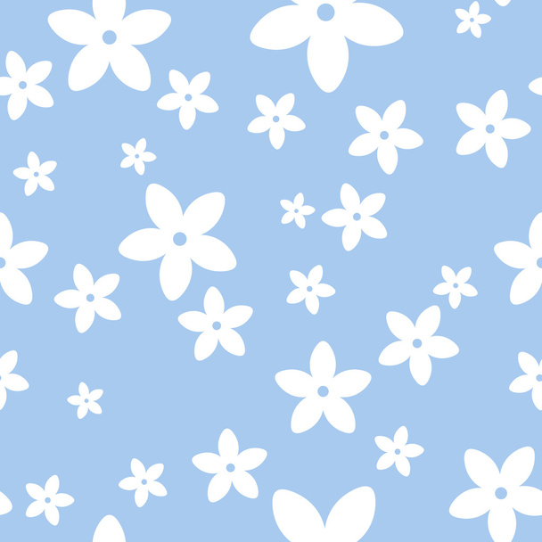 Seamless pattern with white flowers on a blue background. Vector illustration. - Vektori, kuva