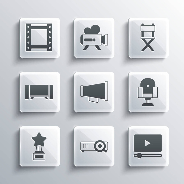 Set Movie, film, media projector, Online play video, Director movie chair, Megaphone, trophy, Smart Tv, Play and  icon. Vector - Vector, Image