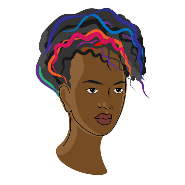Portrait de femme noire aux cheveux colorés. - Vecteur, image