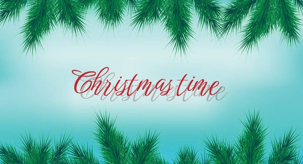 Banner with vector christmas tree branches and space for text on blue background - Wektor, obraz