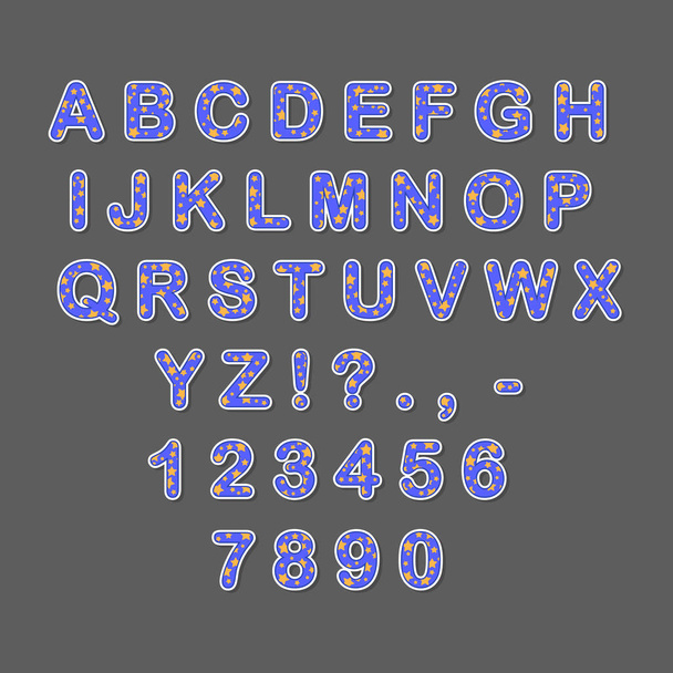 beautiful Alphabet. Blue letters with stars  - Vetor, Imagem