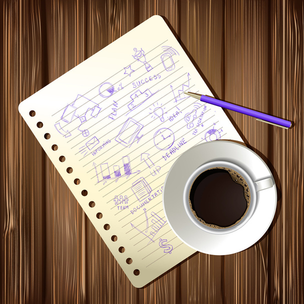 Coffee cup and drawing business strategy plan - Vector, Image