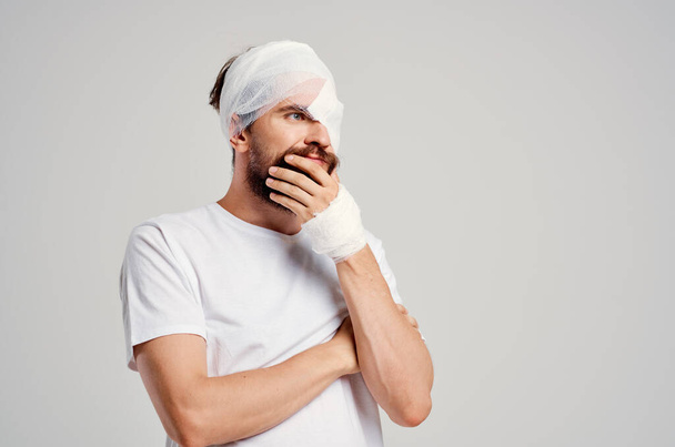 sick man head injury health problems emotions isolated background - 写真・画像