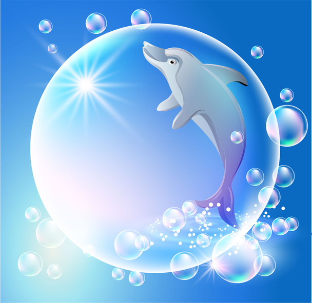 Dolphin and bubbles - Vector, Image