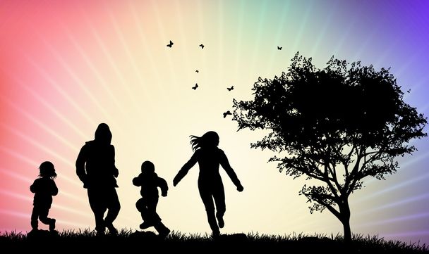 happy family silhouettes - Vector, Image