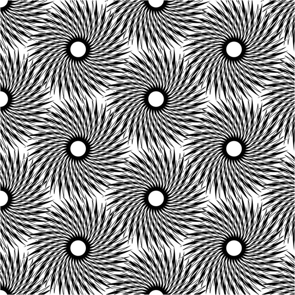 ilustração abstrata, padrão sem costura ilusória, flores abstratas em listras brancas e pretas, para papel de parede, têxteis - Vetor, Imagem