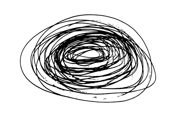 ziguezagues de doodle em volta. elemento arredondado é desenhado à mão descuidadamente - ilustração vetorial isolada sobre fundo branco. repetição da caligrafia - Vetor, Imagem