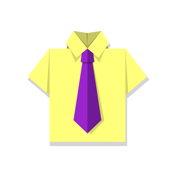 Yellow office shirt with violet tie. Origami paper effect. Vector illustration - Vetor, Imagem