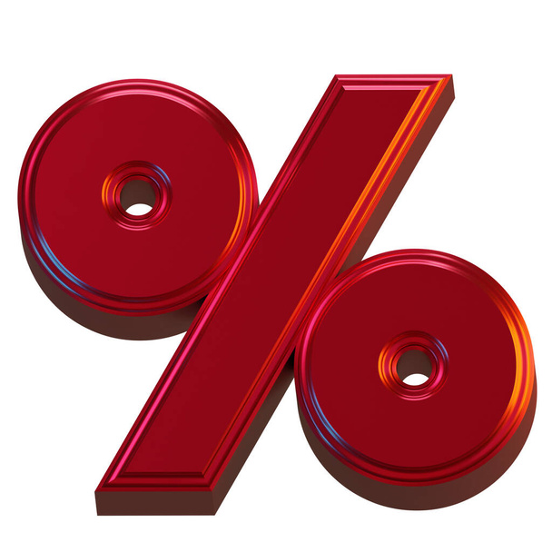 Percentage Symbool 3d renderen metallic Rood geïsoleerd ontwerp illustratie - Foto, afbeelding