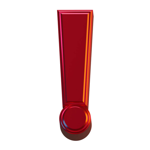 exclamation mark Symbol 3d render metallic Red isolated design illustration - Photo, Image