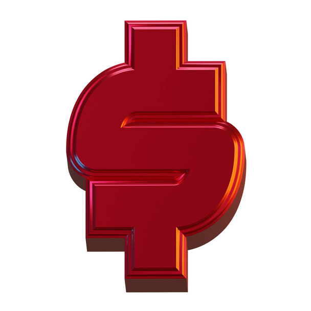 Dólar Símbolo 3d renderizar metálico vermelho design isolado ilustração - Foto, Imagem