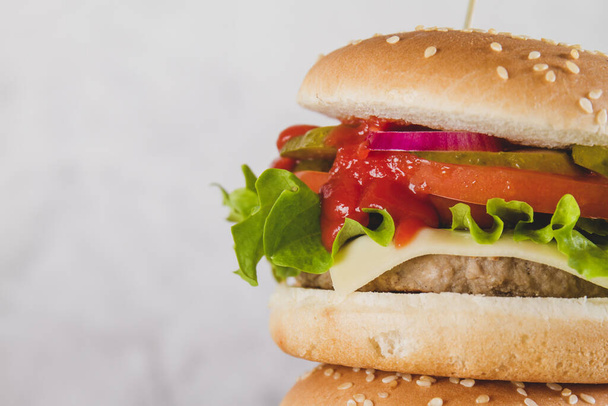 delicious burger with lettuce cheese. High quality beautiful photo concept - Photo, Image